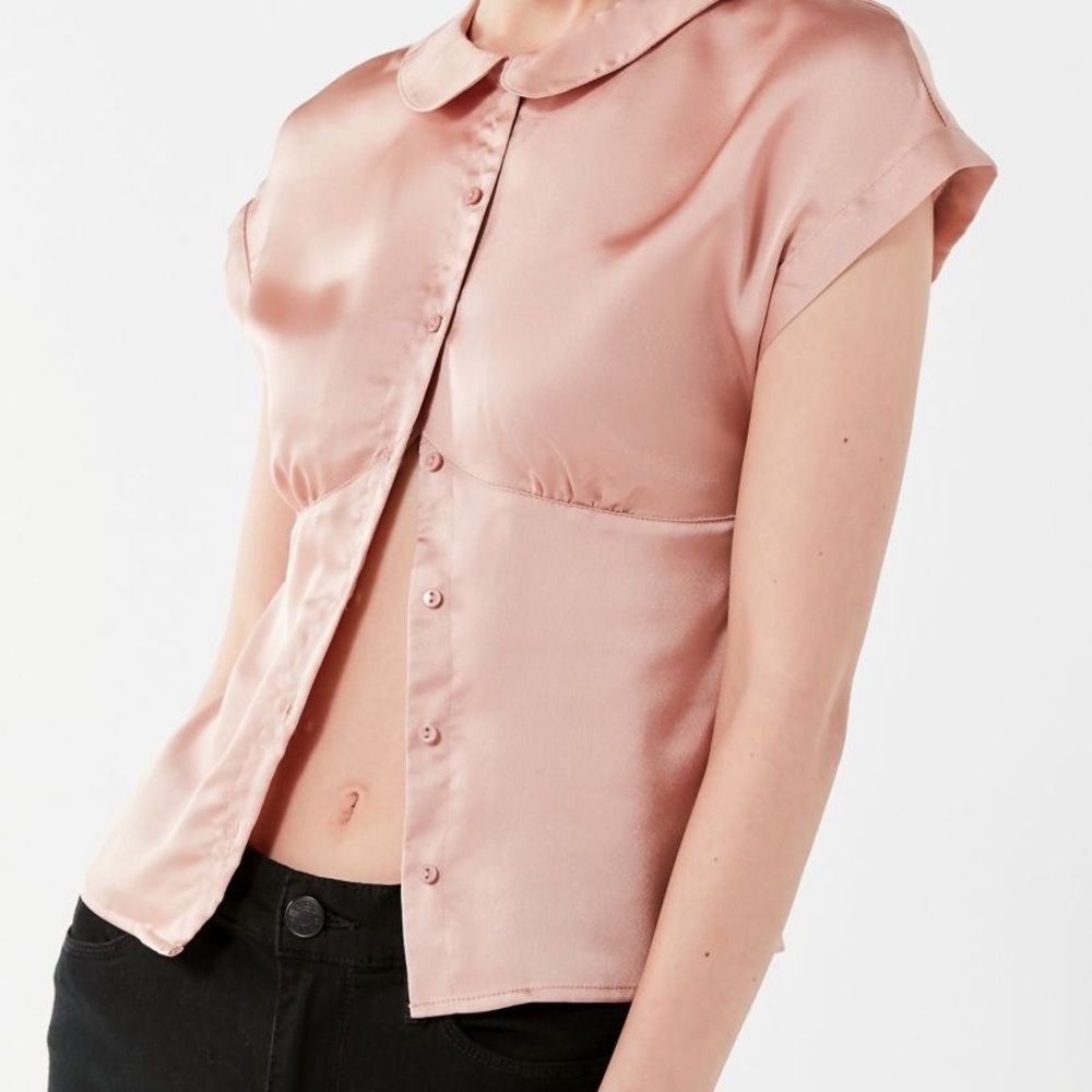 Urban Outfitters Peter Pan Collar Darted Satin Pink Shirt